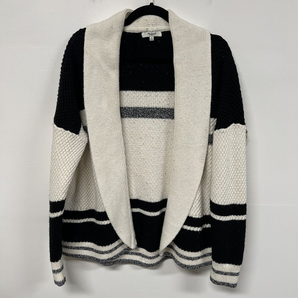 Madewell Jessa Stripe Cocoon Cardigan Womens Size S White Grey Black Open Front